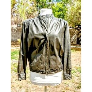 1980's GJS Vintage Brown Leather Women's Zip-Up Bomber Racing Korean Jacket GUC